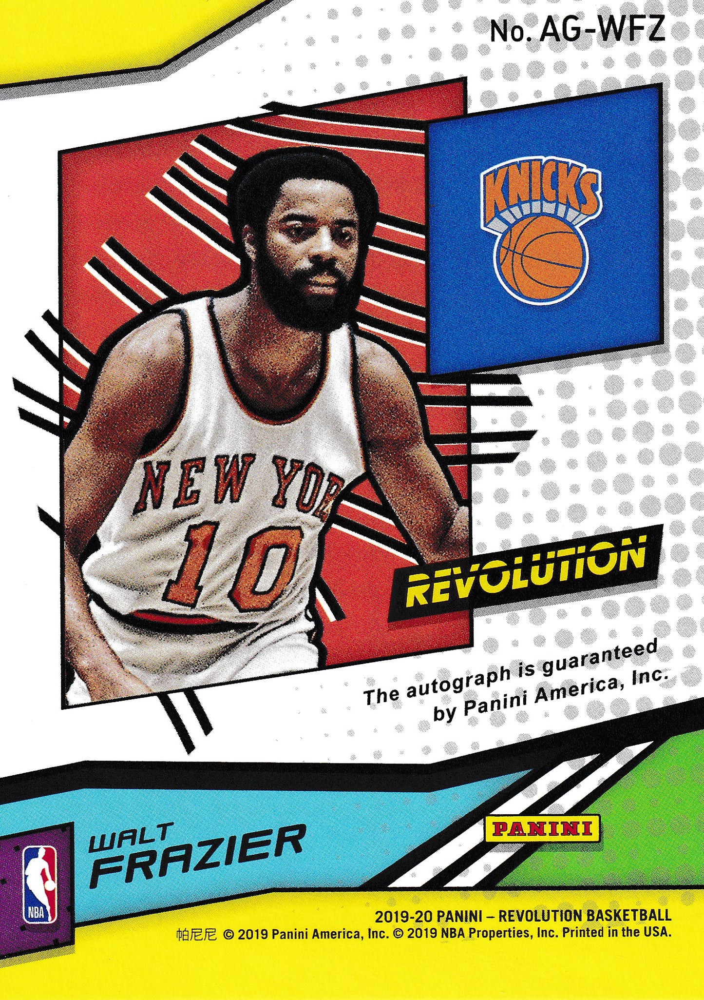 Walt Frazier Autograph Panini Revolution Basketball 2019-20