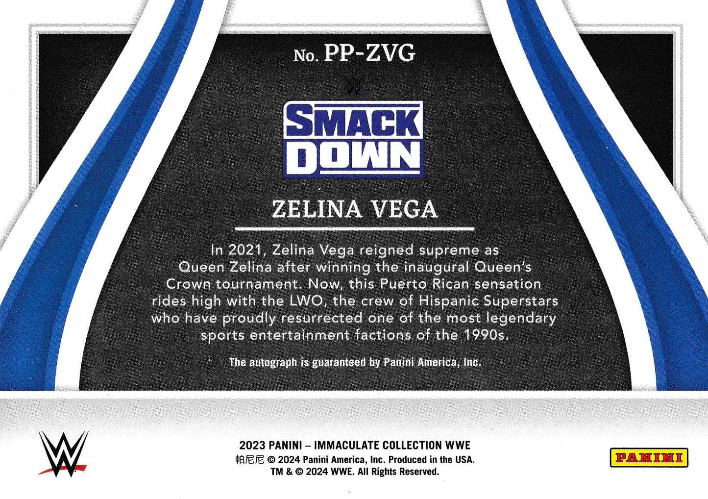 Zelina Vega Past and Present On Card Autograph /99 Panini Immaculate WWE 2023