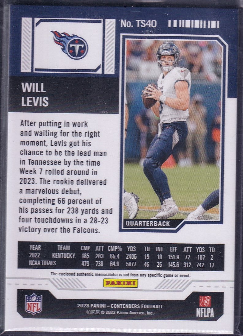 Will Levis Rookie Ticket Patch Panini Contenders Football 2023