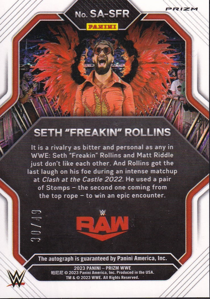 Seth "Freakin" Rollins Superstar Signature /49 Panini Prizm WWE 2023