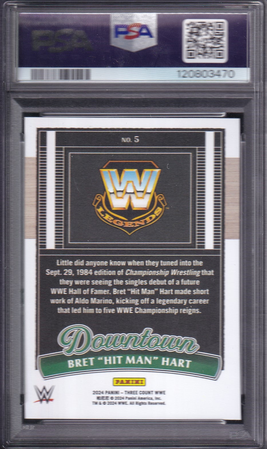 Bret "Hit Man" Hart Downtown Case Hit SSP PSA 9 Panini Three Count WWE 2024