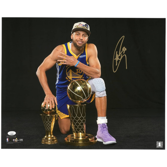 Golden State Warriors Stephen Curry Signed 16x20 Trophy Blackout Photo JSA COA Unterschrieben