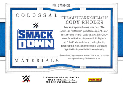 "The American Nightmare" Cody Rhodes Colossal Event used Ring Mat /5 Bookend Panini National Treasures WWE 2024