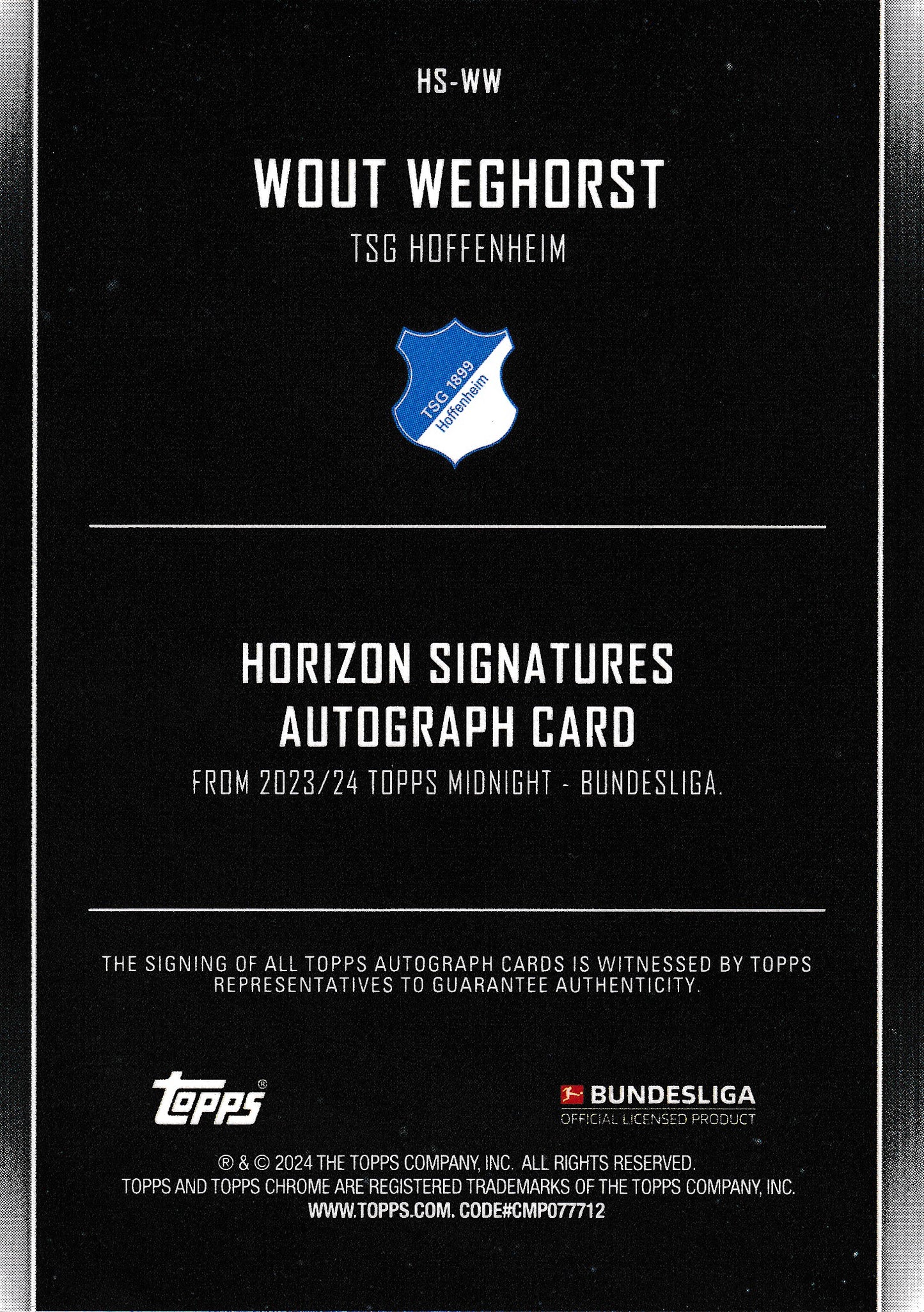 Wout Weghorst Horizon Signatures /99 Topps Midnight Bundesliga 2024