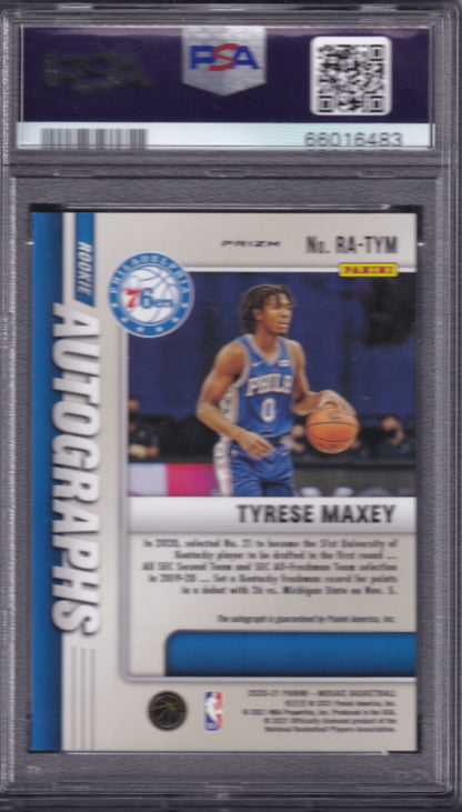 Tyrese Maxey Rookie Auto Red Yellow Panini Mosaic 20/21 PSA10