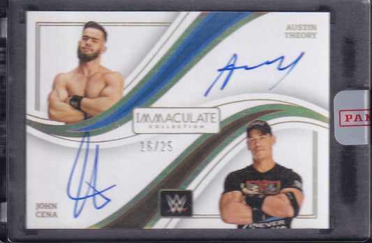 John Cena / Austin Theory Dual On Card Autograph /25 Panini Immaculate WWE 2023
