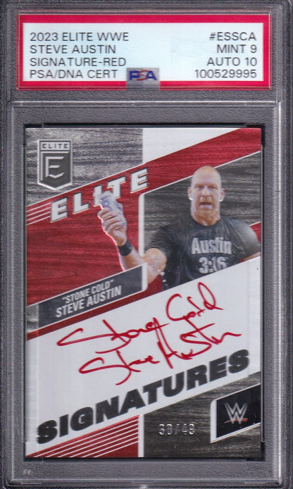 Stone Cold Steve Austin Signature Red /49 On Card Autograph Panini Donruss Elite WWE 2023 PSA 9/10