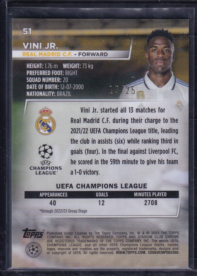 Vini jr. Gold Wave /25 Topps Stadium Club Chrome 2023