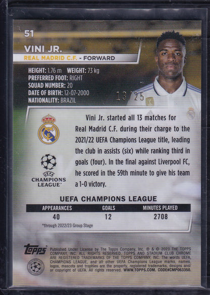 Vini jr. Gold Wave /25 Topps Stadium Club Chrome 2023