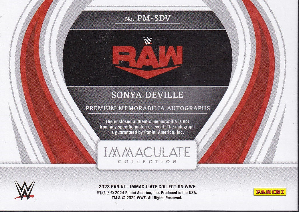 Sonya Deville Premium Memorabilia On Card Autograph /25 Panini Immaculate WWE 2023