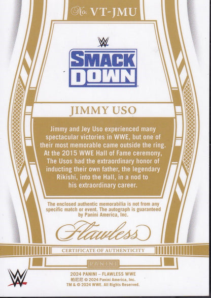 Jimmy Uso Patch On Card Autograph /15 Panini Flawless WWE 2024