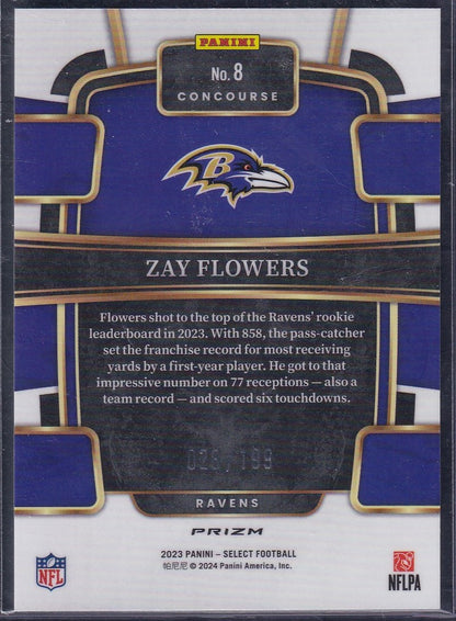 Zay Flowers RC /199 Panini Select Football 2023