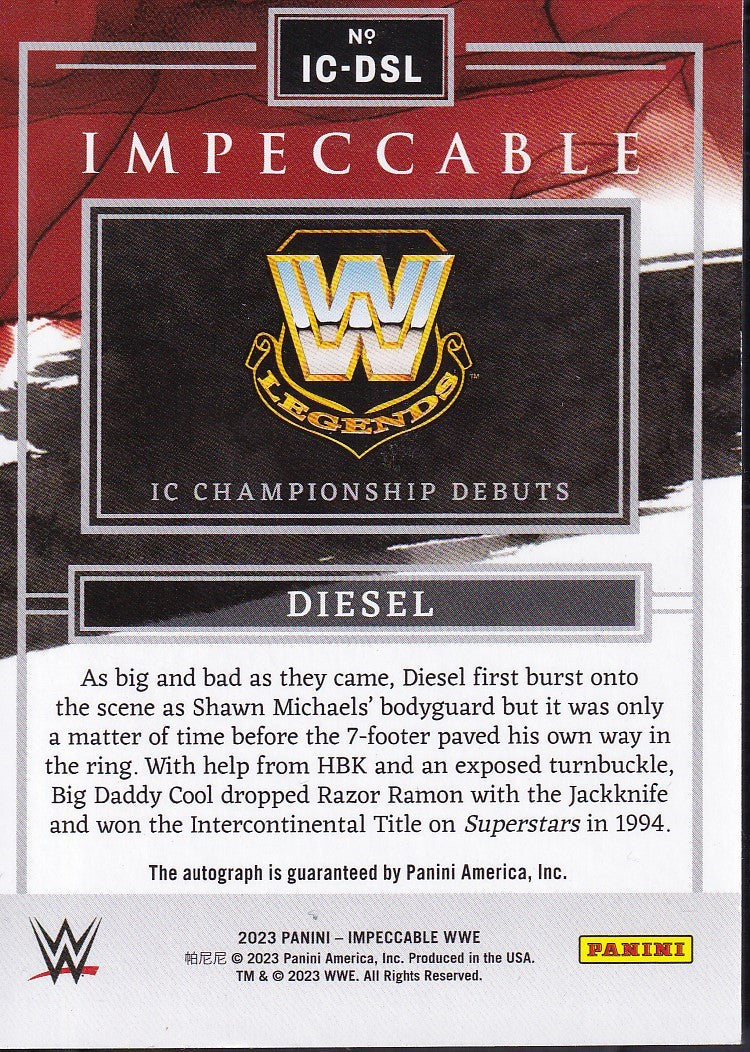 Diesel Championship Debuts /94 On Card Autograph Panini Impeccable WWE 2023