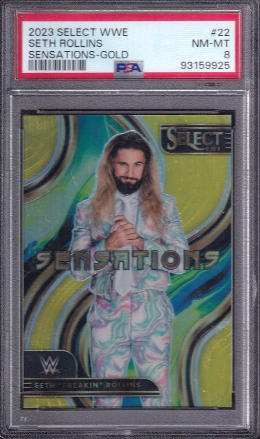 Seth "Freakin" Rollins Sensations Gold /10 Bookend Panini Select WWE 2023 PSA 8