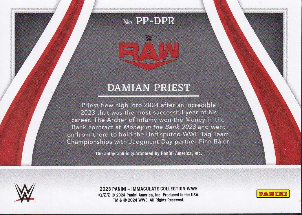 Damian Priest Past and Present On Card Autograph /99 Panini Immaculate WWE 2023
