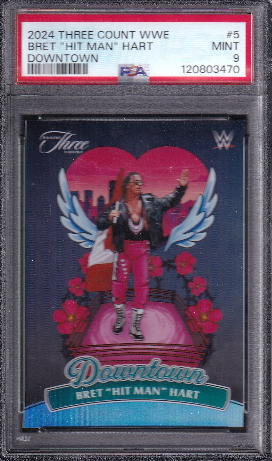 Bret "Hit Man" Hart Downtown Case Hit SSP PSA 9 Panini Three Count WWE 2024
