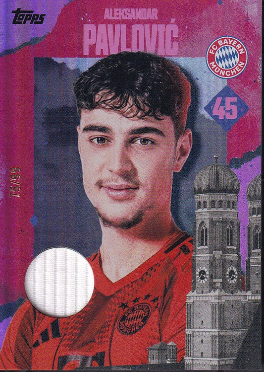 Aleksandar Pavlovic Bavarian Giants Relic /99 Player Worn Topps FC Bayern München Team Set 2024/25