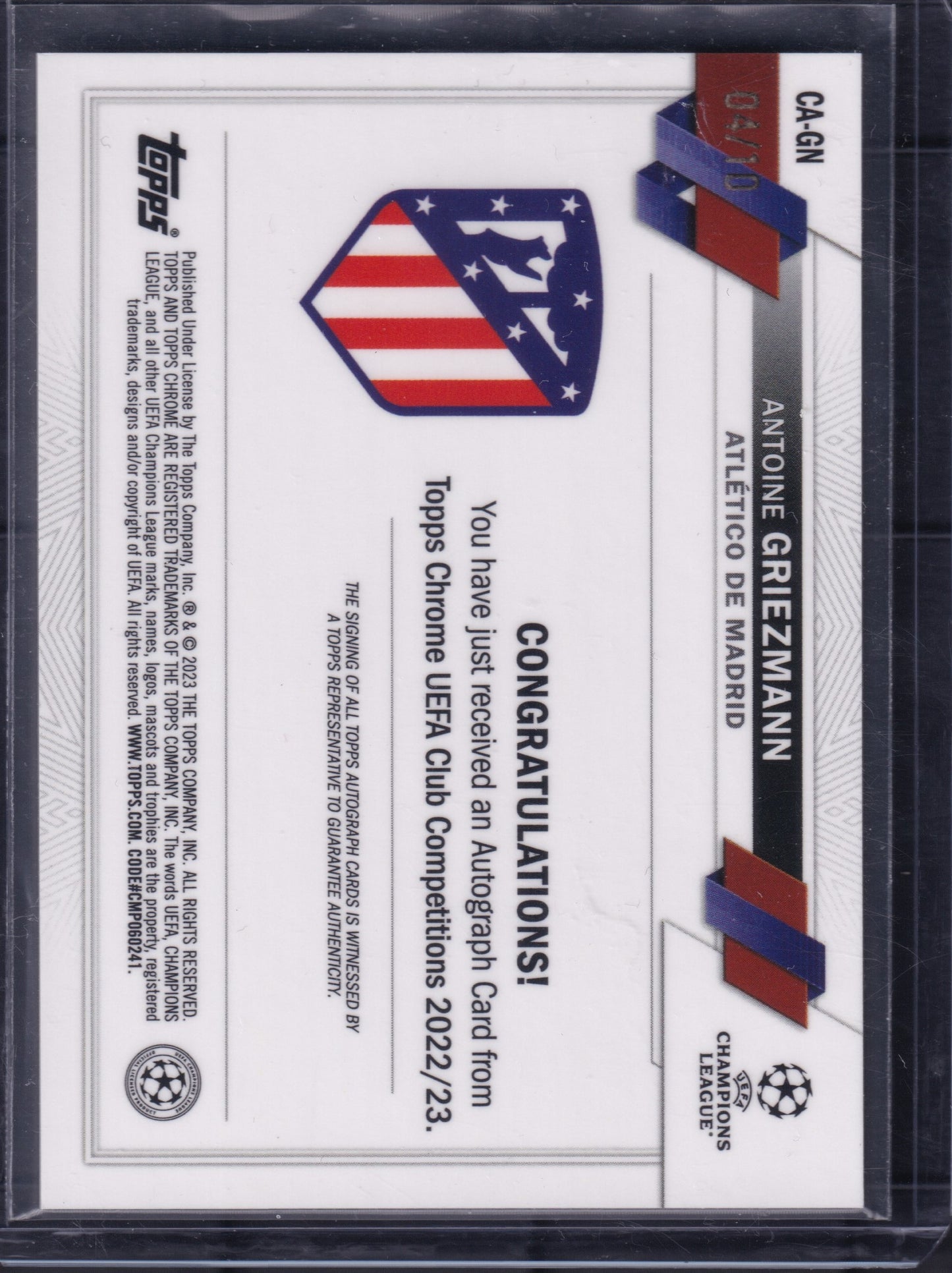 2022/23 Topps UCC Chrome Antoine Griezmann /10 Auto Black