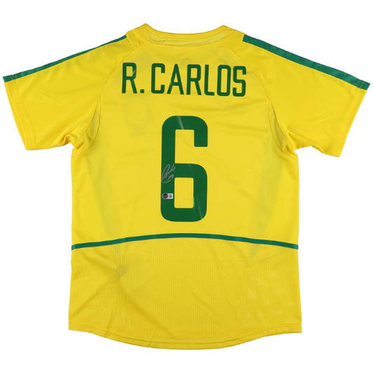 Roberto Carlos unterschriebenes Brasilien Trikot Gelb Signed Jersey